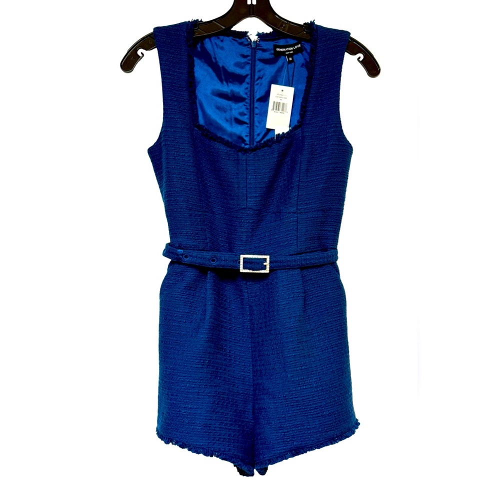 NWT GENERATION LOVE SAGE TWEED ROMPER IN OXFORD NAVY